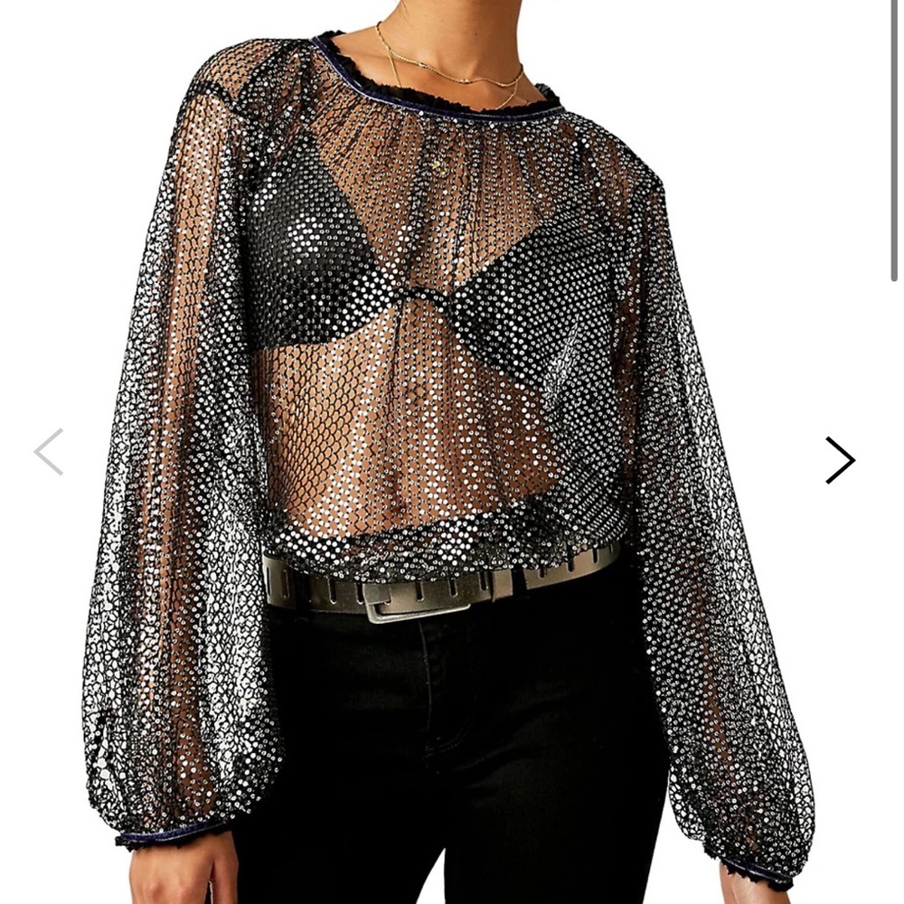 free people Sparks Fly Sheer Sequin Top